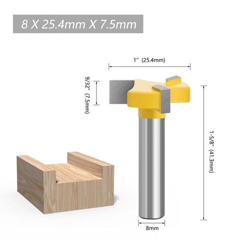 1PC 8mm Shank 3 Teeth T-Slot Router Bit Milling Straight Edge Slotting Milling Cutter Cutting Handle for Wood Woodwork(Yellow Color) in Kuwait