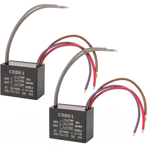 CBB61 4.5uf + 6uf + 5uf 5-Wire 250V/300V AC Ceiling Fan Capacitor by BlueStars - Pack of 2 - Replacement for Harbor Breeze & New Tech - 50/60 Hz - Electrical Power Relay Connecting Capacitor in Kuwait