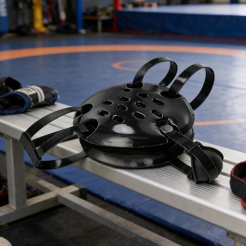 Black Adjustable Wrestling Headgear Head Gear for Adults & Teens with Chin Cup & Pad Dual Ear Guard for MMA, BJJ in Kuwait