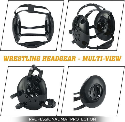 Black Adjustable Wrestling Headgear Head Gear for Adults & Teens with Chin Cup & Pad Dual Ear Guard for MMA, BJJ in Kuwait
