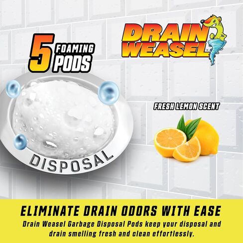 أداة إزالة انسدادات شعر الثعبان من FlexiSnake Drain Weasel ومنظف/مزيل الروائح الكريهة للتخلص من الأكياس. تتضمن 5 عصا ومقبض قابل للإزالة ومجموعة من 5 عبوات برائحة الليمون الطازج in Kuwait