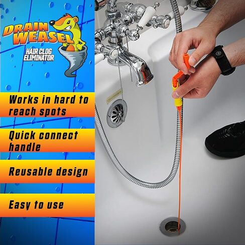 أداة إزالة انسدادات شعر الثعبان من FlexiSnake Drain Weasel ومنظف/مزيل الروائح الكريهة للتخلص من الأكياس. تتضمن 5 عصا ومقبض قابل للإزالة ومجموعة من 5 عبوات برائحة الليمون الطازج in Kuwait