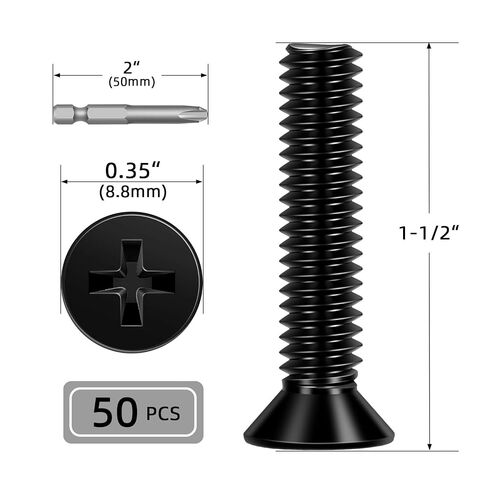 50 PCS #10-24 x 1-1/2" Phillips Flat Head Machine Screws, Countersunk Head Machine Screw Bolts, 18-8 Stainless Steel (304), Full Thread, Black Coating in Kuwait
