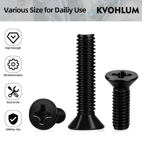 50 PCS #10-24 x 1-1/2" Phillips Flat Head Machine Screws, Countersunk Head Machine Screw Bolts, 18-8 Stainless Steel (304), Full Thread, Black Coating in Kuwait