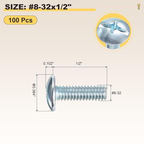 براغي آلة ميتاليكسيتي، رأس فيليبس كومبو (#8-32x1/2) 100 قطعة، مسامير أثاث مستديرة من الفولاذ الكربوني - لأعمال النجارة وتجميع الأثاث، أزرق أبيض in Kuwait