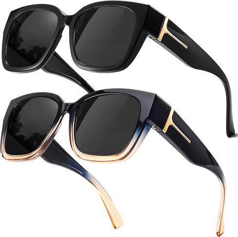 Myiaur Fit Over Glasses Sunglasses for Women, Trendy Oversized Polarized Wear Over Sun Glasses with UV400 Protection（2 Pack） in Saudi Arabia