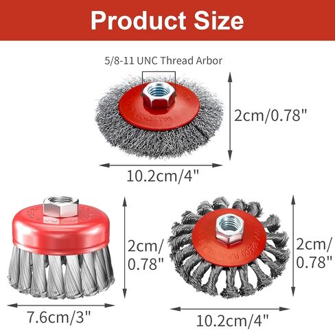 6 Pcs Wire Wheel Brush for Angle Grinders, 4In & 3In Twist Knotted Wire Wheel Brush, Fits 4-1/2 Angle Grinder with 5/8In-11 Threaded Arbor, for Heavy Duty Rust Removal, Paint Removal, Metal Cleaning in Kuwait