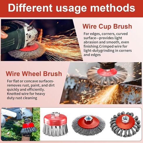 6 Pcs Wire Wheel Brush for Angle Grinders, 4In & 3In Twist Knotted Wire Wheel Brush, Fits 4-1/2 Angle Grinder with 5/8In-11 Threaded Arbor, for Heavy Duty Rust Removal, Paint Removal, Metal Cleaning in Kuwait