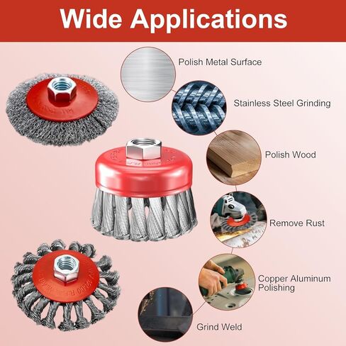 6 Pcs Wire Wheel Brush for Angle Grinders, 4In & 3In Twist Knotted Wire Wheel Brush, Fits 4-1/2 Angle Grinder with 5/8In-11 Threaded Arbor, for Heavy Duty Rust Removal, Paint Removal, Metal Cleaning in Kuwait