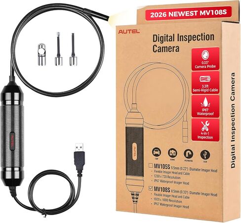 Autel MV108S 1080P HD Inspection Camera, 8.5mm Probe Wide-Angle Borescope, IP67 Waterproof USB Endoscope Snake Camera with LED Lights & 3.3ft Cable, Upgrade of MV108 MV105, for Autel Scanner & PC in Kuwait
