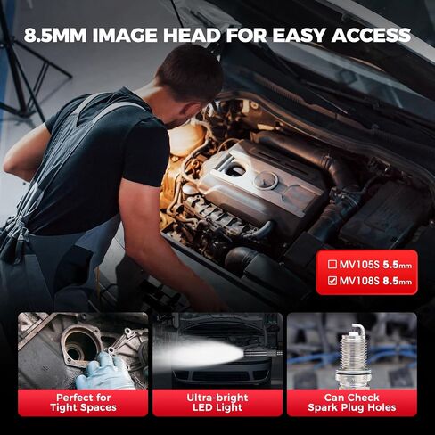 Autel MV108S 1080P HD Inspection Camera, 8.5mm Probe Wide-Angle Borescope, IP67 Waterproof USB Endoscope Snake Camera with LED Lights & 3.3ft Cable, Upgrade of MV108 MV105, for Autel Scanner & PC in Kuwait