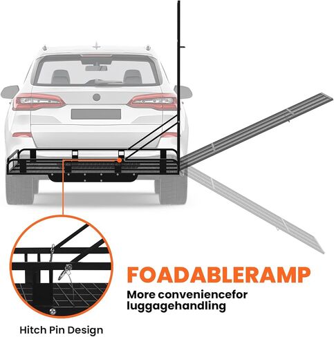 50 x 29.5 x 9 in Hitch Cargo Carrier, 800lb Capacity Trailer Hitch Mount Aluminum Cargo Basket with Folding Ramp, Luggage Carrier Rack Fits 2" Hitch Receiver for SUV Truck Pickup Camping in Saudi Arabia
