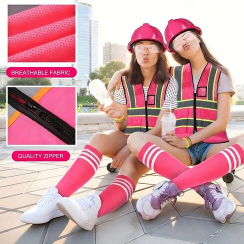 Geiserairailie 9 PCS Neon Construction Worker Costume Venective Stest Hat Gockes Screele Gocks for Women Football Spirit Week in Kuwait
