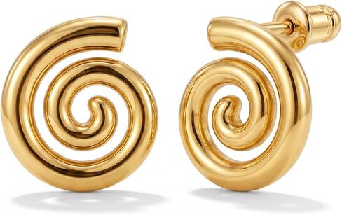 Chunky Gold Earrings for Women Trendy 14K Gold Plated Statement Drop Stud Earrings Hypoallergenic Lightweight Vintage Geometric Spiral Earring Jewelry Gifts in Saudi Arabia