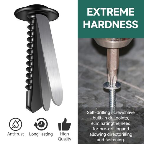 Black Self Tapping Screws for Metal, 155Pcs #8 x 1/2", 5/8", 3/4", 1", 1-1/4", 1-1/2", 2", 410 Stainless Steel Truss Head Sheet Metal Screws, Self-Drilling for Metal, Plastic and Wood in Kuwait