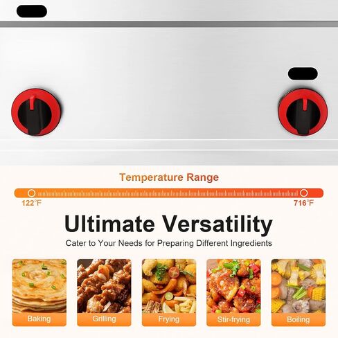Gas Griddle, 6L/1.59Gal Stainless Steel Griddle & Deep Fryer Combo Gas Deep Fryer Gas Grill Griddle with Oil Draining Basket, Lid & 3 Spice Boxes, Commercial Griddle with Fryer for RV, Camping in Saudi Arabia