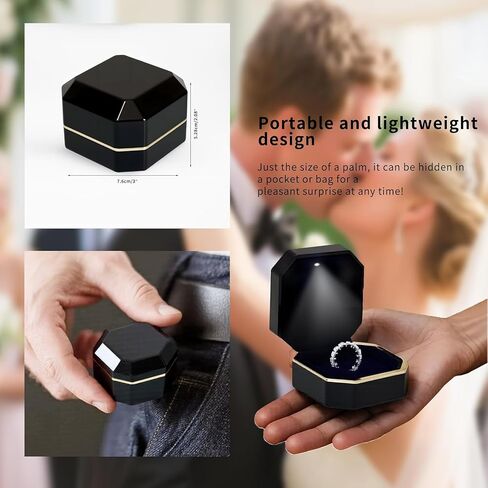 LED RING BOX لمشاركة اقتراح زفاف أعدت للهدايا - صندوق الخاتم الفاخر أفضل الهدايا للأشخاص الذين يهمونك أكثر ، مربع هدايا مجوهرات مربع المخمل (كلاسيكي - أسود) in Kuwait