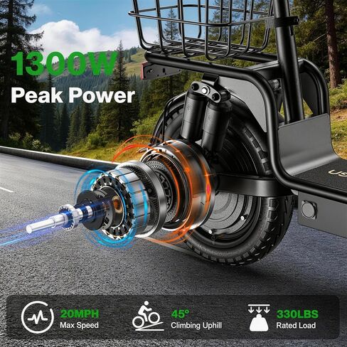 Peak 1300W Electric Scooter Adults, C14 PRO Electric Scooter for Adults with Seat, 48V 13Ah Battery, 14" Tires, 35 Miles Range, 20 MPH Max Speed, 330 LBS Load, with Seat & Rear Basket in Saudi Arabia