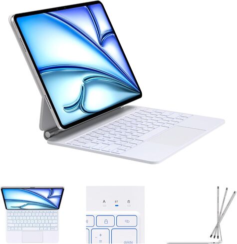حافظة لوحة مفاتيح لجهاز iPad Air 13 بوصة (M3,2025/M2,2024)، iPad Pro 12.9 (الجيل السادس/الخامس/الرابع/الثالث) لوحة مفاتيح سحرية، مفاتيح بإضاءة خلفية نابضة بالحياة، سطح مقاوم للبقع وسهل التنظيف متعدد اللمس أبيض in Kuwait