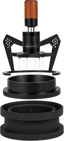 IKAPE Mantis WDT Distribution Tool with Clean Brush, V3-54mm Espresso Stirrer for Barista - 8 Needle Espresso Stirrer with Dosing Funnel & Stand, Adjustable Needle Height, Walnut Handle in Saudi Arabia