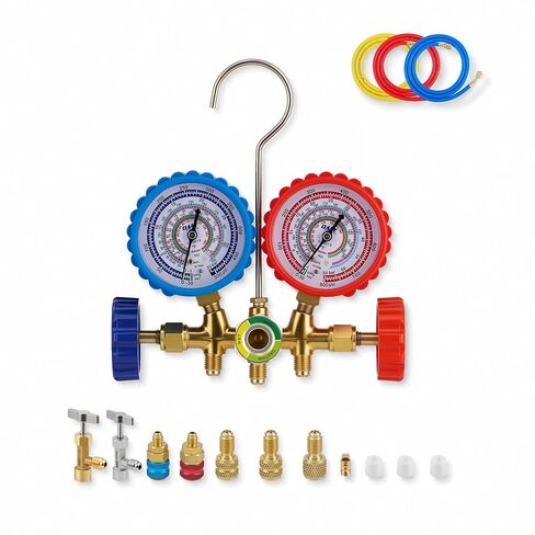 مقاييس التيار المتردد من Orion Motor Tech، مجموعة قياس التيار المتردد للسيارات لـ R134a R12 R22 R502، مجموعة قياس مشعب تيار متردد ثلاثي الاتجاهات مع وصلات ومحول خراطيم 5 أقدام، يمكن لـ PR134A الاستفادة من مجموعة إعادة شحن الفريون لنظام التدفئة والتهوية وت in Kuwait