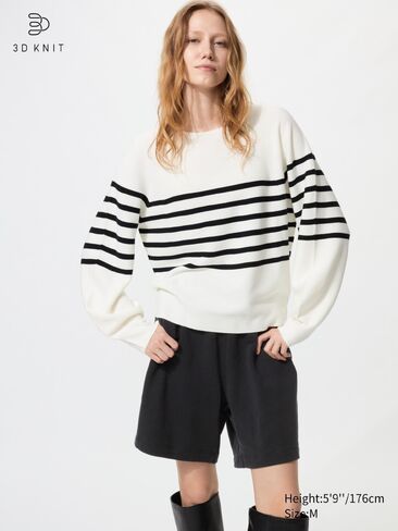 Uniqlo 3D Knit Cotton Volume Sleeve Sweater | Stripe in Kuwait