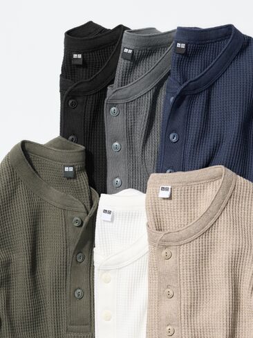 تي شيرت Uniqlo برقبة وافل هينلي | كم طويل in Kuwait