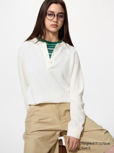 تي شيرت Uniqlo برقبة وافل هينلي | كم طويل in Kuwait