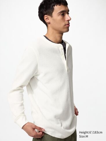 تي شيرت Uniqlo برقبة وافل هينلي | كم طويل in Kuwait
