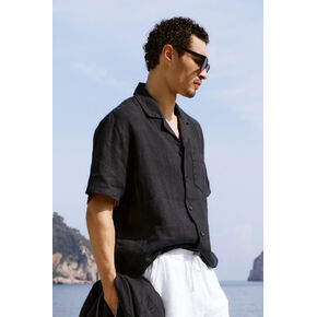 Alo Yoga Linen Days Short Sleeve Button Up - Black in Kuwait