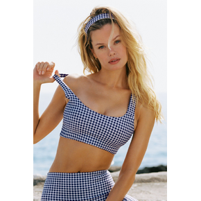 Alo Yoga Airlift Gingham Sleek Bra Tank - Navy Gingham in Kuwait