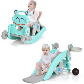 GLACER 5 in 1 Toddler Slide Rocking Toy, Rocking Horse Playset with Slide, Basketball Hoop, Ring Toss Game, Stool & Inflatable Basketball, Convertible Climber Playground for Indoors Outdoors (Pink) in Saudi Arabia