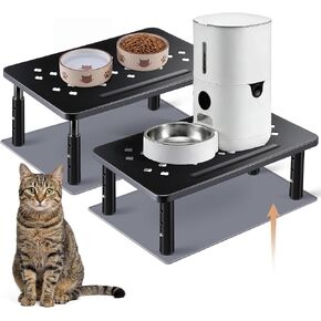 Dreyoo‌ 2-Pack Adjustable Cat Feeder Stand with Anti-Slip Mats, 3-Level Height, Fits Most Automatic Feeders & Bowls, Protects Floors from Spills for Cats and Dogs in Kuwait