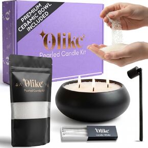 Olike - Pearled Candle Sand Kit - Scented Sand Candles with Wicks - Refined Pearled Wax Beads - DIY Wax Kit with 500G Scented Plant Based, 20 Cotton Wicks, Snuffer & Elegant Ceramic Bowl in Kuwait
