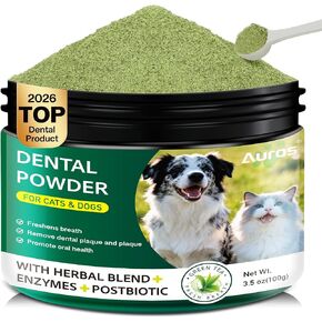 Dog Dental Powder for Teeth Cleaning Plaque & Bad Breath Off, Dental Powder for Dogs Teeth with Natural Herbal Blend & Postbiotics, Dog Teeth Cleaning Powder with Enzymes for Dogs & Cats (5.3oz) in Saudi Arabia