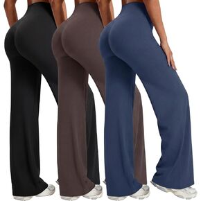 Coume 3 Pack Women Workout Leggings No Front Seam Straight Leg Leggings Bottoms High Waist Stretch Wide Leg Gym Yoga Pants in Kuwait