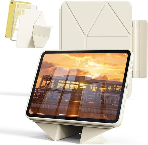 حافظة لجهاز iPad A16 الجيل الحادي عشر 11 بوصة 2025، حافظة لجهاز iPad الجيل العاشر 10.9 بوصة 2022 مع حامل أقلام، غطاء حامل قابل للطي، ظهر شفاف، ملحق مغناطيسي، زوايا متعددة، أبيض كريمي in Kuwait