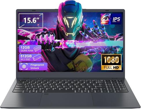 كمبيوتر محمول، شاشة 15.6 بوصة FHD IPS، معالج N95 (Beat N5095)، ذاكرة الوصول العشوائي DDR5 عالية السرعة 12 جيجابايت، 256 جيجابايت SSD، WiFi 6 BT 5.3، بصمة الإصبع، لوحة مفاتيح بإضاءة خلفية، كمبيوتر محمول خفيف الوزن لمكتب طلاب الأعمال in Kuwait