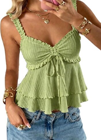 Milumia Women Tie Pront Peplum Top Top Cute Summer Summer Out Flare Hem Shuffle Cami Tops in Kuwait