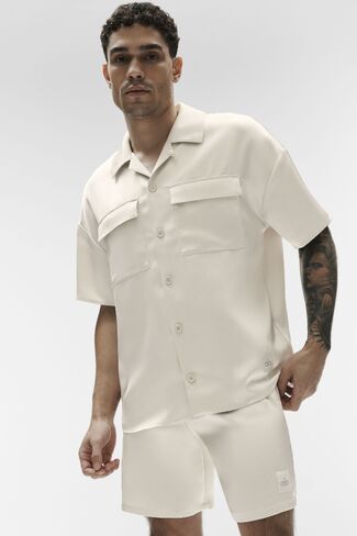 Alo Yoga Satin Horizon Short Sleeve Button Up - Bone in Saudi Arabia