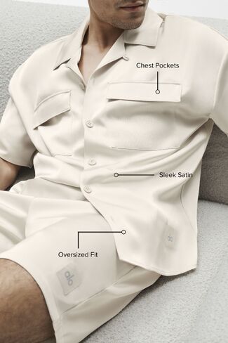 Alo Yoga Satin Horizon Short Sleeve Button Up - Bone in Saudi Arabia