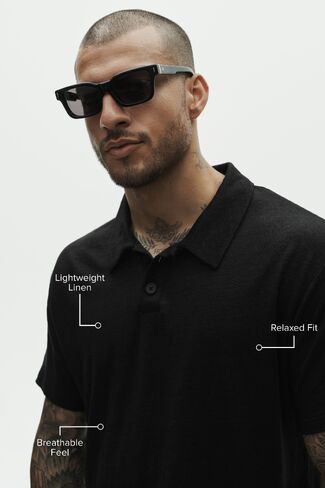 Alo Yoga Linen Jersey Coastal Short Sleeve Polo - Black in Saudi Arabia