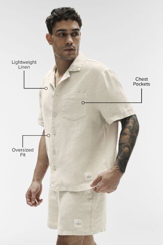 Alo Yoga Linen Days Short Sleeve Button Up - Bone in Saudi Arabia