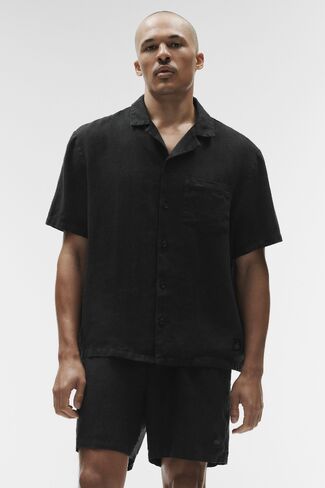 Alo Yoga Linen Days Short Sleeve Button Up - Black in Kuwait
