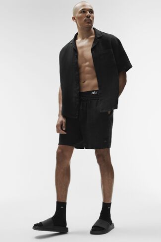 Alo Yoga Linen Days Short Sleeve Button Up - Black in Kuwait