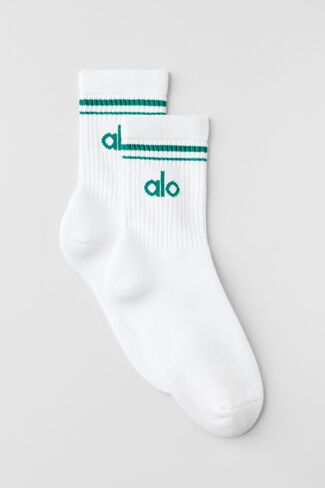 Alo Yoga Unisex Half-Crew Throwback Sock - White/Emerald Isle in Saudi Arabia