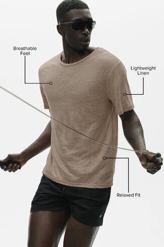 Alo Yoga Linen Jersey Coastal Short Sleeve Tee - Gravel in Saudi Arabia