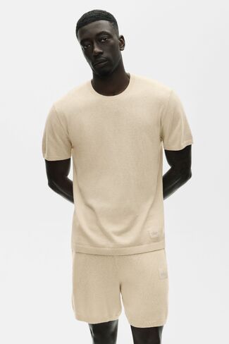 Alo Yoga Cotton Cashmere Ever Soft Short Sleeve Crew - Sandy Beige in Saudi Arabia