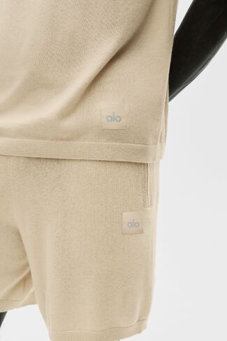 Alo Yoga Cotton Cashmere Ever Soft Short Sleeve Crew - Sandy Beige in Saudi Arabia