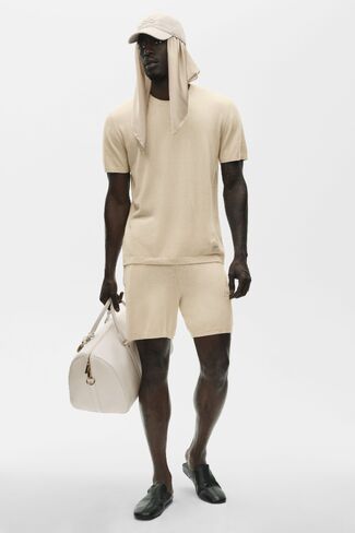 Alo Yoga Cotton Cashmere Ever Soft Short Sleeve Crew - Sandy Beige in Saudi Arabia